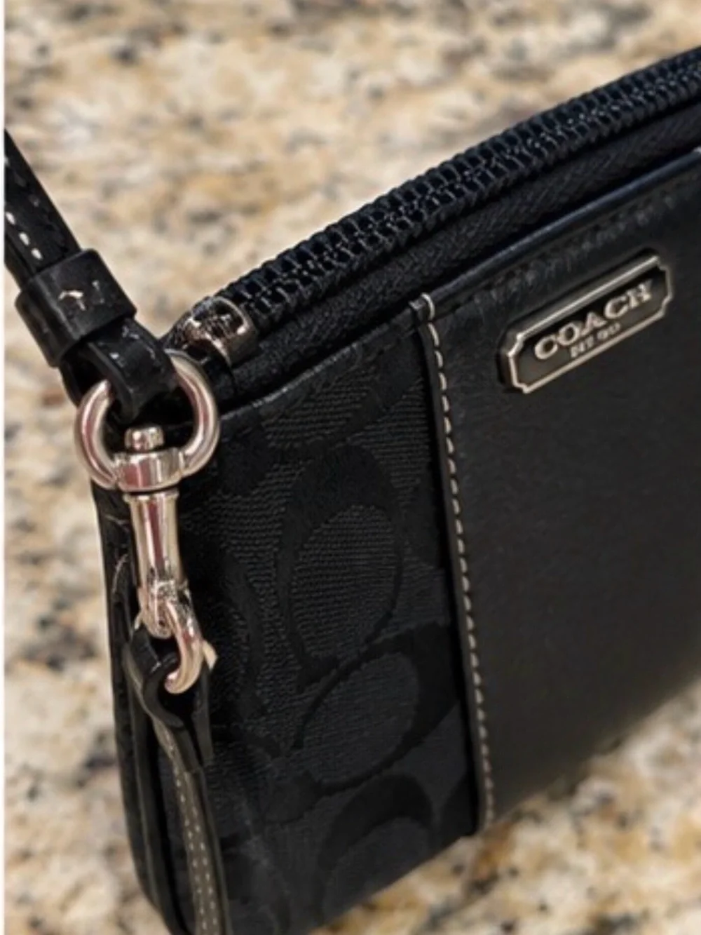 Coach Black Signature Canvas and Leather Wristlet